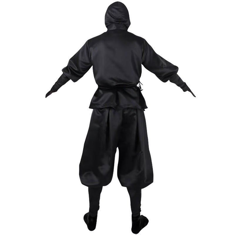 Japanese Ninja Costume All Black Ninja Hooded Top and Pants Halloween Costume