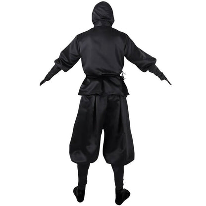 Japanese Ninja Costume All Black Ninja Hooded Top and Pants Halloween Costume