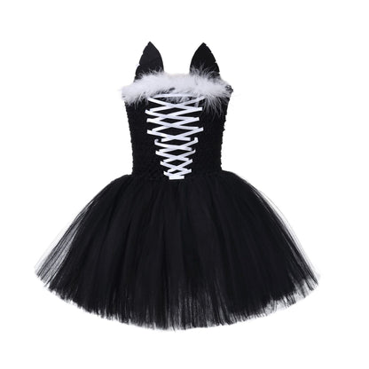 Kids Cat Costume Black Kitty Tutu Dress with Headband Girls Black Cat Costume