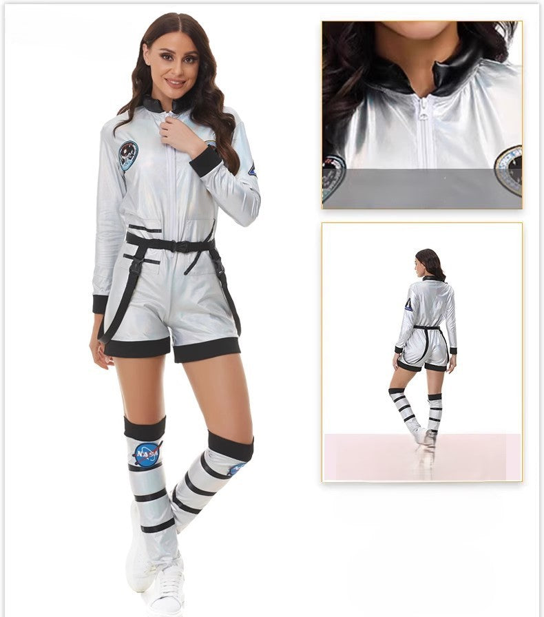 Adult couple wandering the earth in space suits