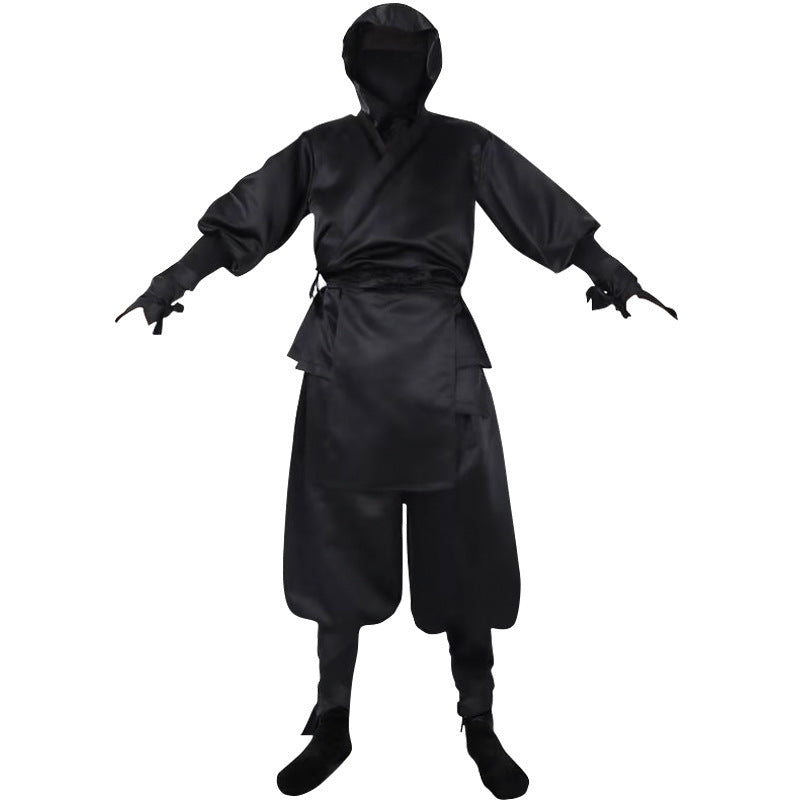 Japanese Ninja Costume All Black Ninja Hooded Top and Pants Halloween Costume