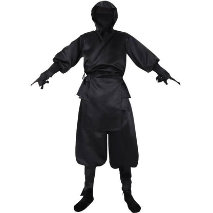 Japanese Ninja Costume All Black Ninja Hooded Top and Pants Halloween Costume
