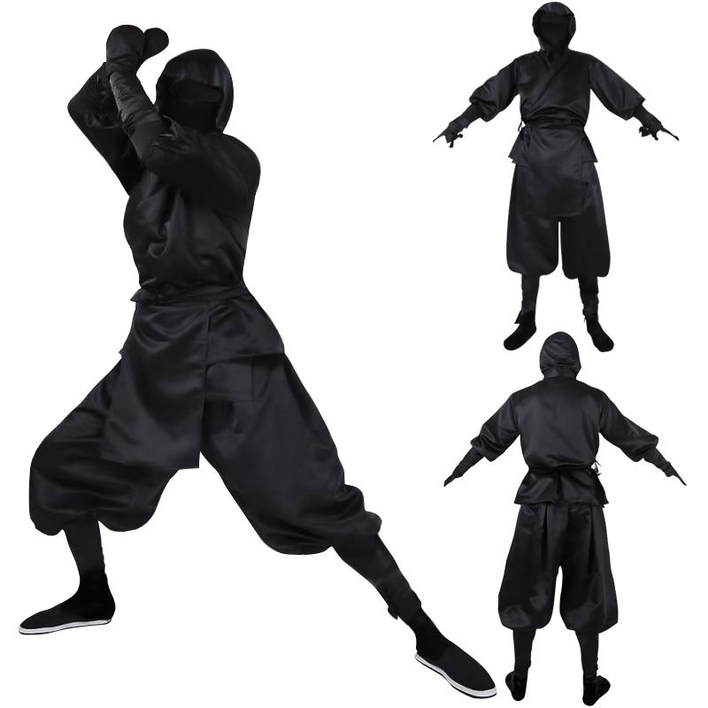 Japanese Ninja Costume All Black Ninja Hooded Top and Pants Halloween Costume