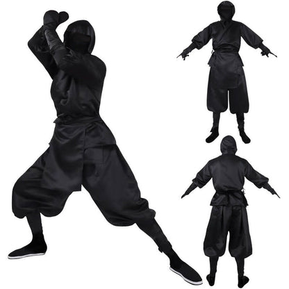 Japanese Ninja Costume All Black Ninja Hooded Top and Pants Halloween Costume