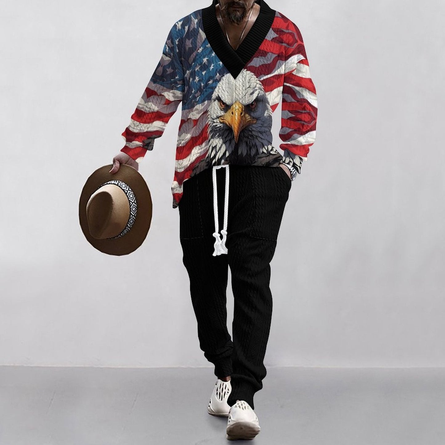 Men 4th Of July Shirt American Flag Bald Eagle V-Neck Patriotic Top