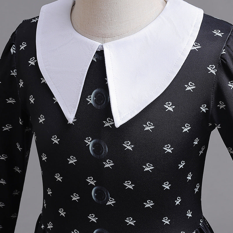 Addams Family Wednesday Floral Dress SET