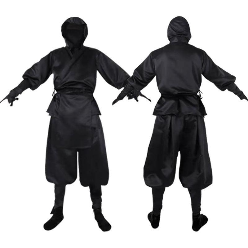 Japanese Ninja Costume All Black Ninja Hooded Top and Pants Halloween Costume