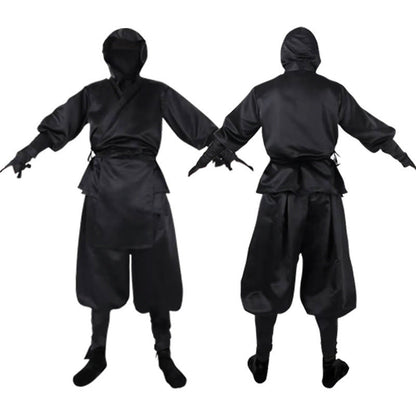 Japanese Ninja Costume All Black Ninja Hooded Top and Pants Halloween Costume