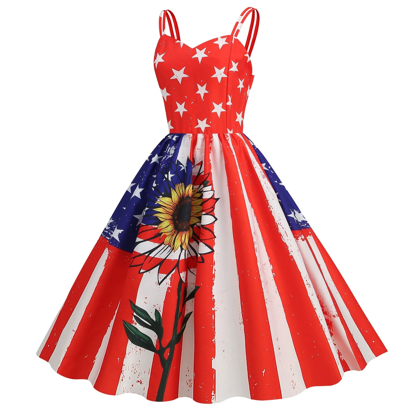 Women's Fourth Of July Dress Colorful Spaghetti Strap Patriotic Dress