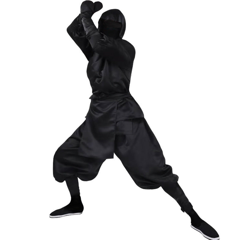 Japanese Ninja Costume All Black Ninja Hooded Top and Pants Halloween Costume