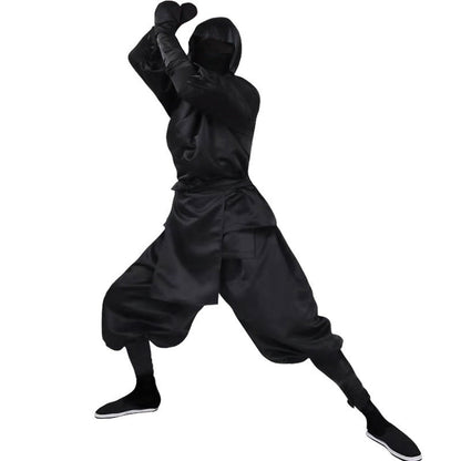 Japanese Ninja Costume All Black Ninja Hooded Top and Pants Halloween Costume