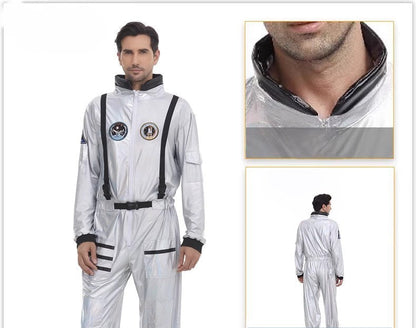 Adult couple wandering the earth in space suits