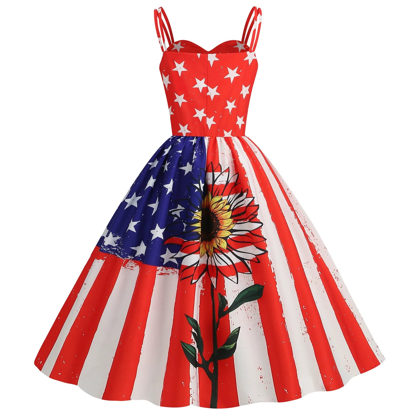 Women's Fourth Of July Dress Colorful Spaghetti Strap Patriotic Dress