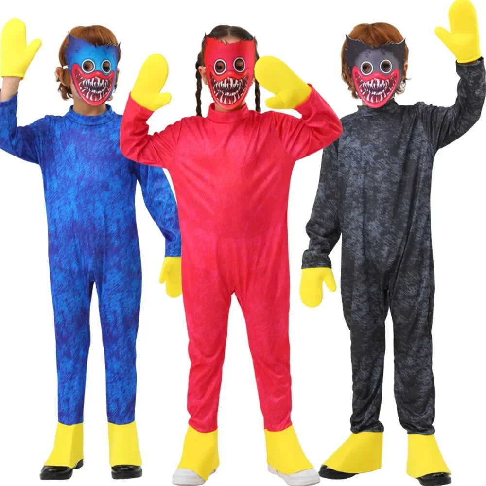 Kids Huggy Wuggy Cosplay Jumpsuit with Mask Gloves Poppy Playtime Costume Full Set