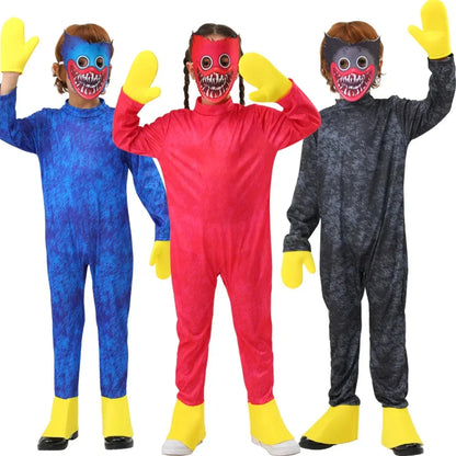 Kids Huggy Wuggy Cosplay Jumpsuit with Mask Gloves Poppy Playtime Costume Full Set