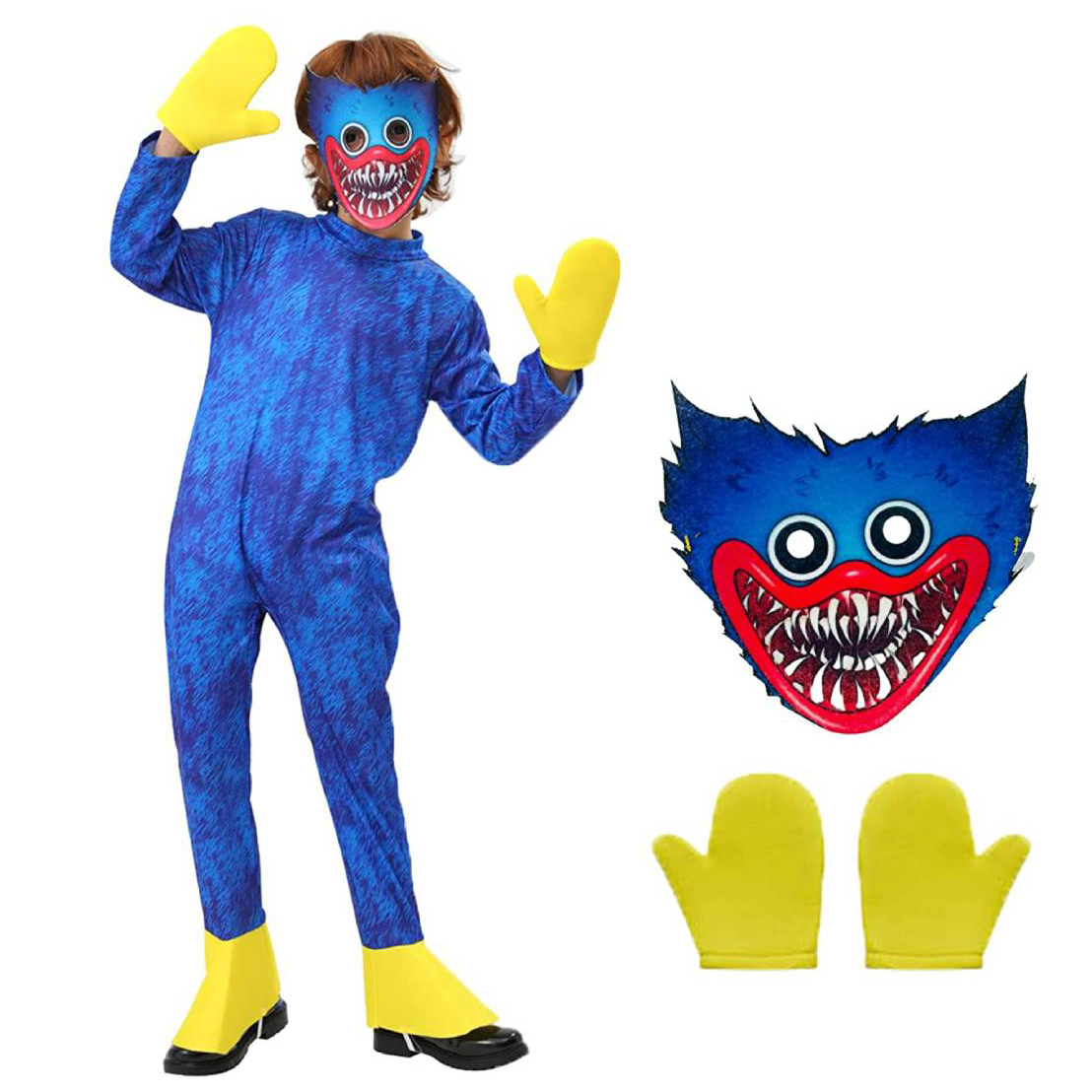 Kids Huggy Wuggy Cosplay Jumpsuit with Mask Gloves Poppy Playtime Costume Full Set