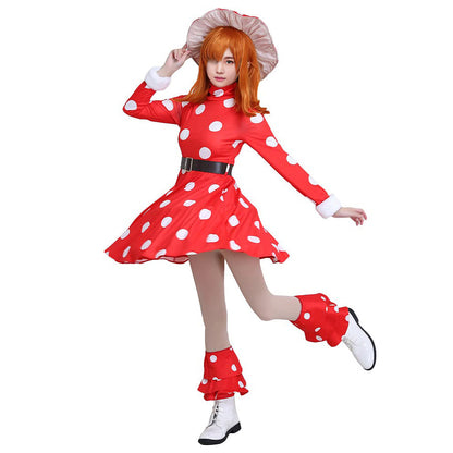 Adult Kinoko Komori Dress Shemage Cosplay Costume with Mushroom Hat and Leg Warmers