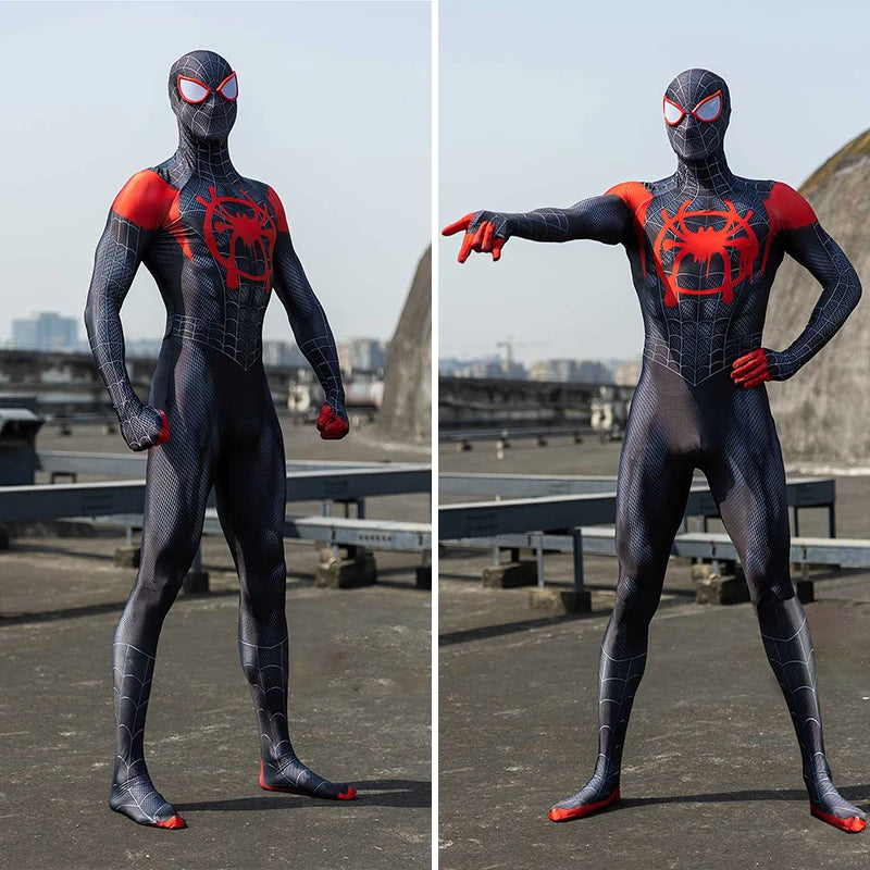 Miles Morales Spiderman Costume Bodysuit with Mask Spider Man Cosplay Outfit Halloween Costumes