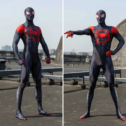 Miles Morales Spiderman Costume Bodysuit with Mask Spider Man Cosplay Outfit Halloween Costumes