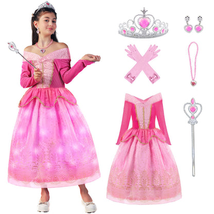Girls Light-up Princess Costume with Accessories Hot Pink Princess Dress
