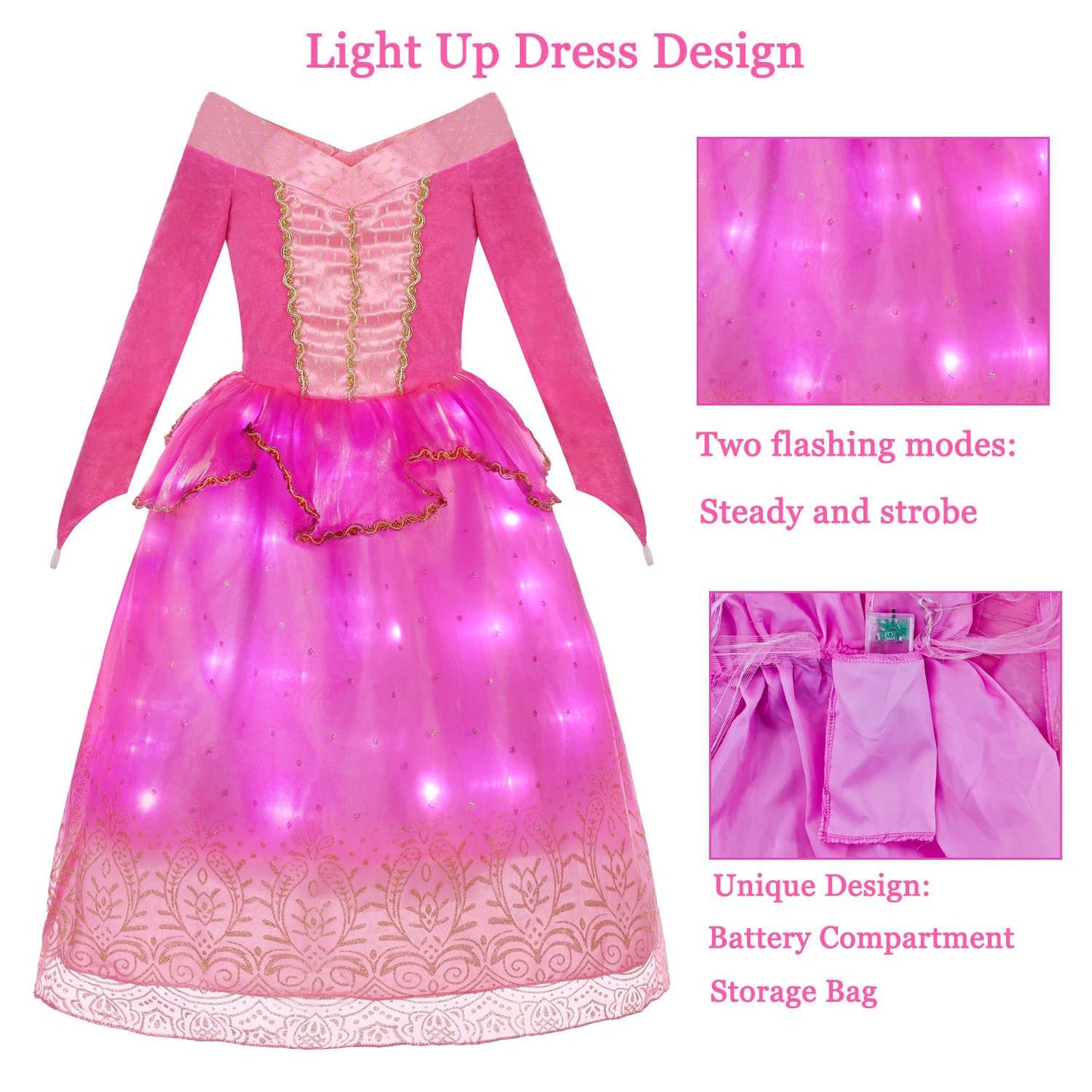 Girls Light-up Princess Costume with Accessories Hot Pink Princess Dress