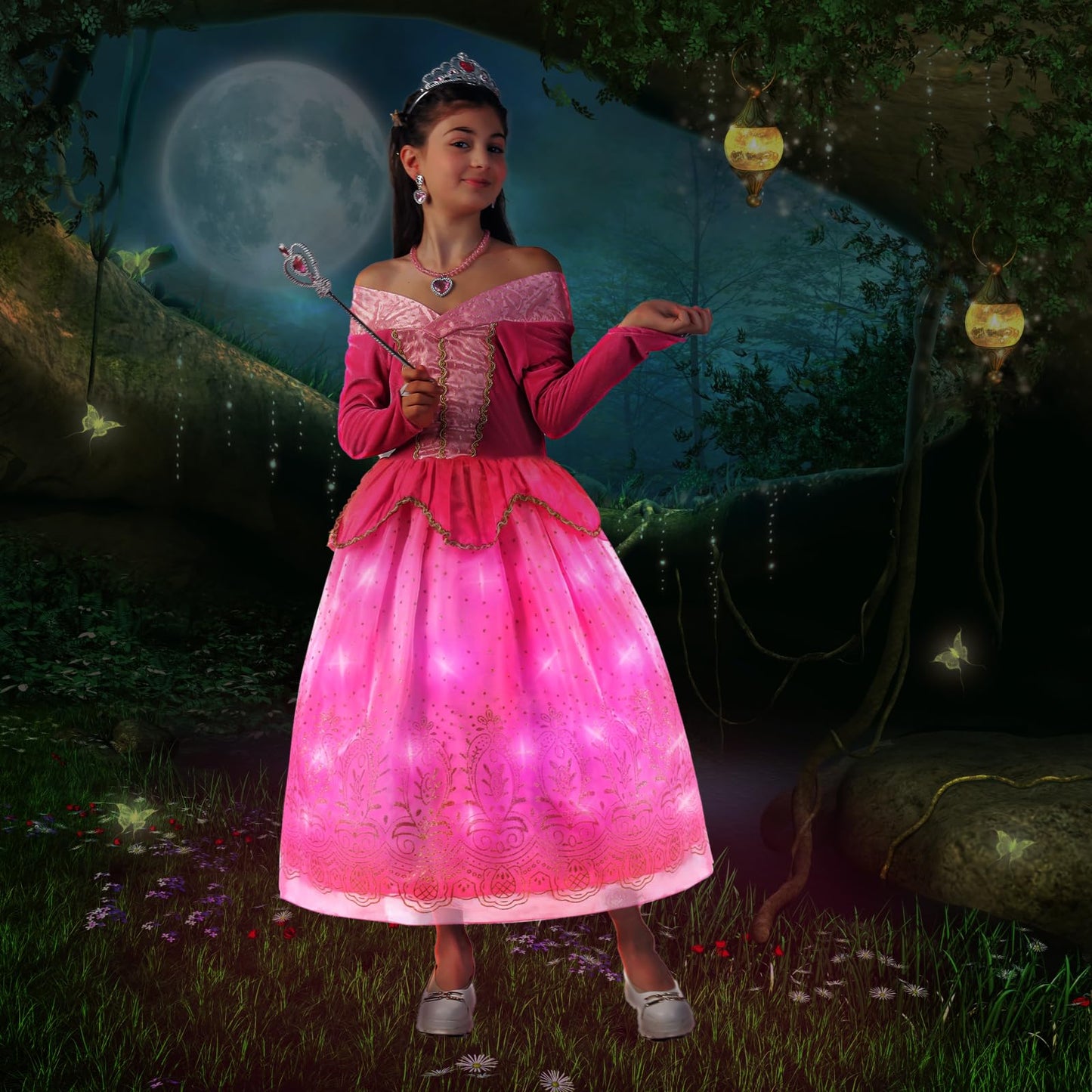 Girls Light-up Princess Costume with Accessories Hot Pink Princess Dress