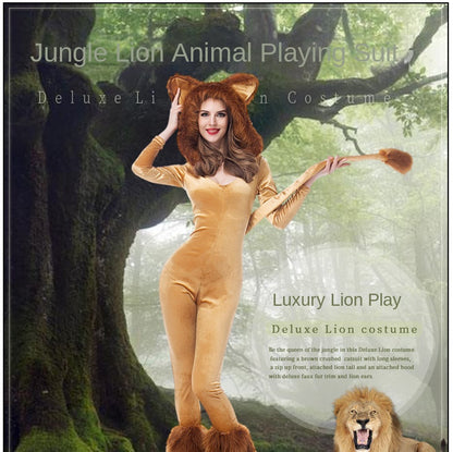 Lady Deluxe Lion Costume Halloween Cosplay Fur Costume