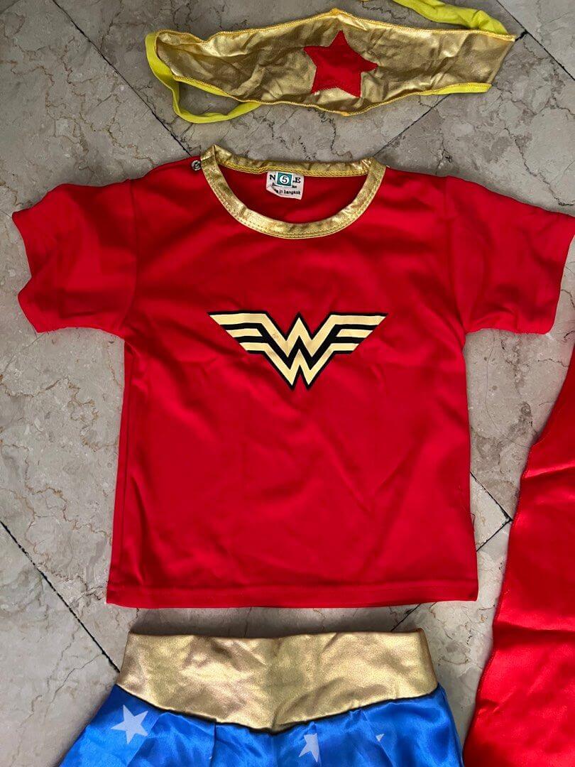 Kids Wonder Girls Costume T-Shirt Skirt Headband and Cape 4 Piece Set