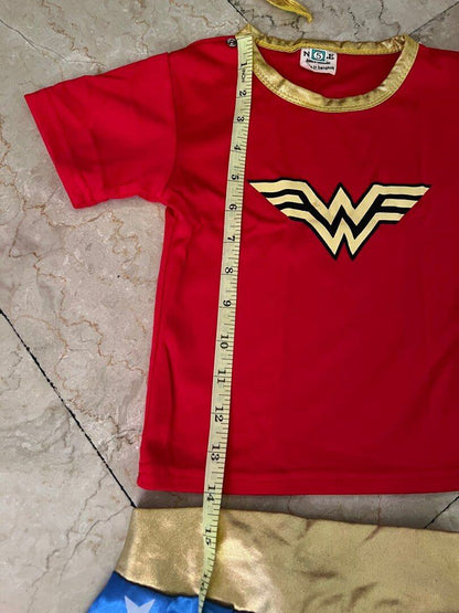 Kids Wonder Girls Costume T-Shirt Skirt Headband and Cape 4 Piece Set