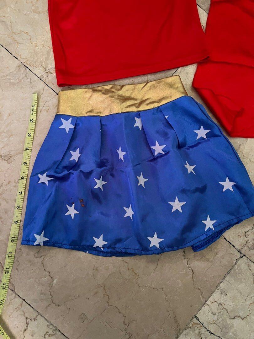 Kids Wonder Girls Costume T-Shirt Skirt Headband and Cape 4 Piece Set