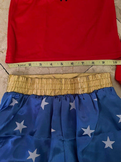 Kids Wonder Girls Costume T-Shirt Skirt Headband and Cape 4 Piece Set