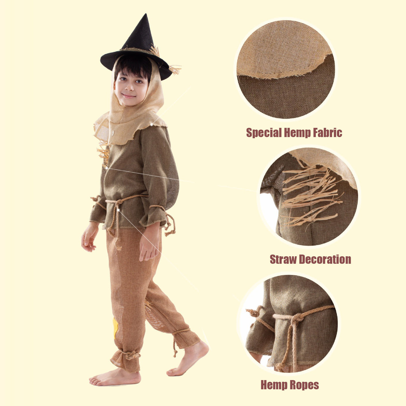 Boys Scarecrow Costume Kids Party Halloween Scarecrow Cosplay Outfit Set