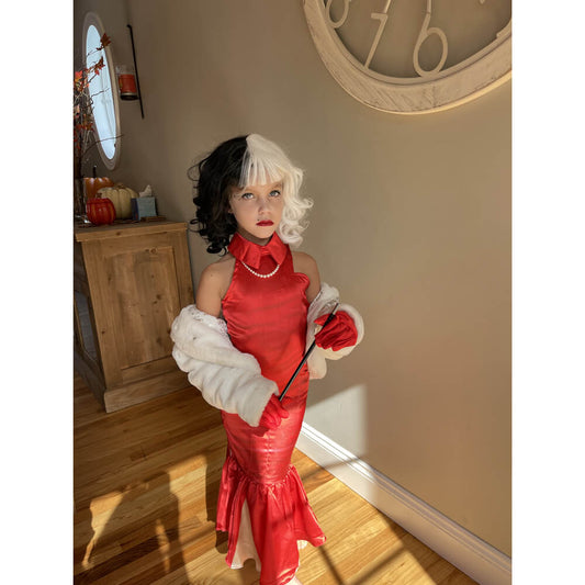 Kids Red Dress Halloween Costume Classic Red Cosplay Dress with Accessories