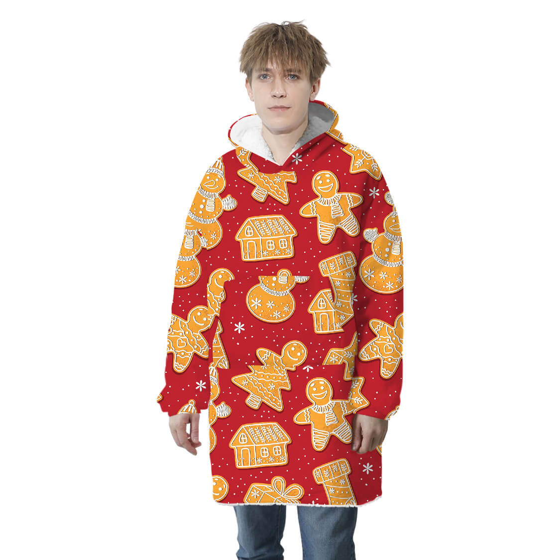 Family Matching Christmas Double Side Wear Hoodie Winter Thick Fleece Warm Pajamas