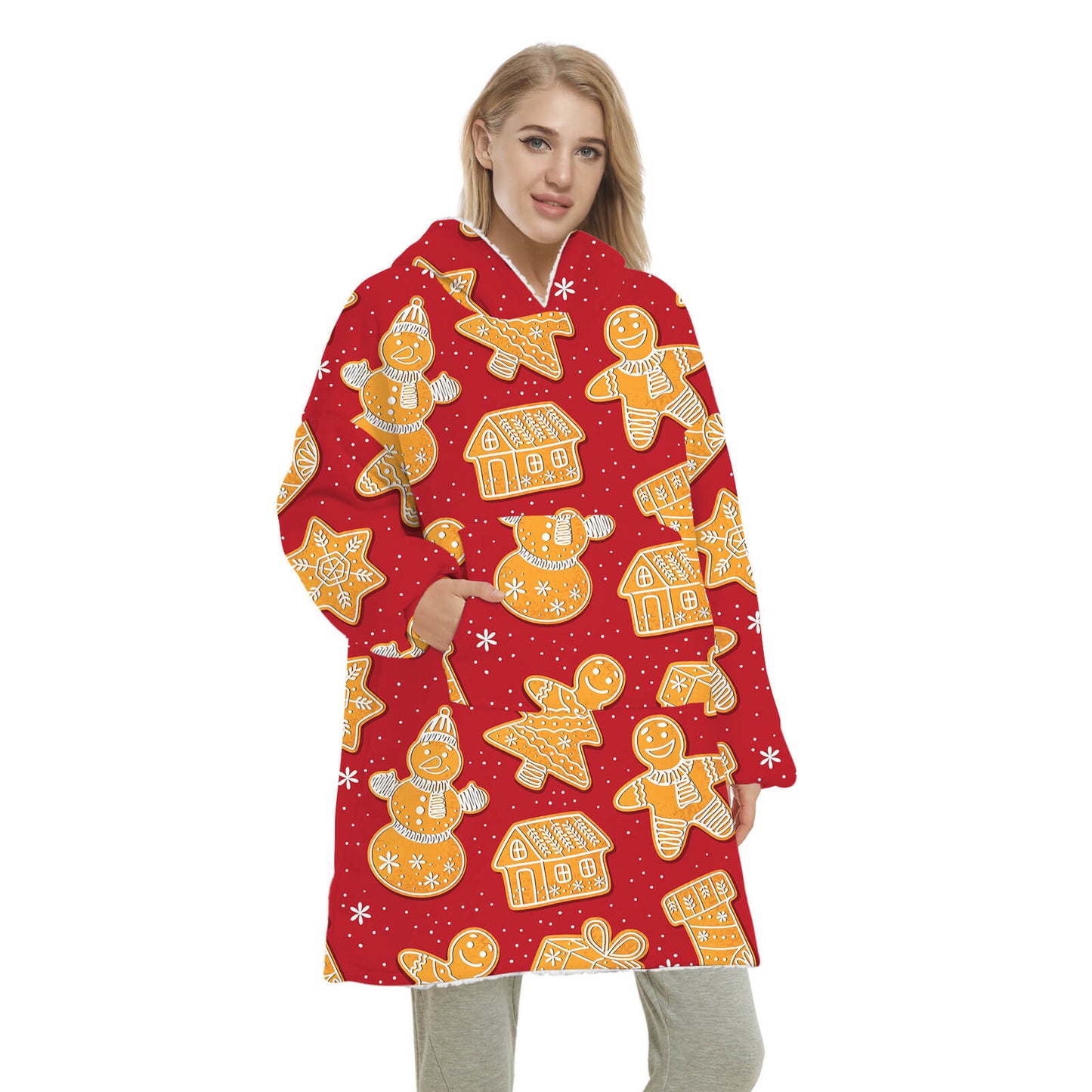 Family Matching Christmas Double Side Wear Hoodie Winter Thick Fleece Warm Pajamas