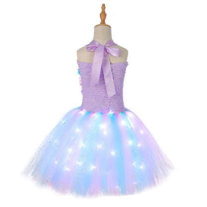 Girls Mermaid Tutu Dress Light Up Princess Dress Glowing Birthday Dress with Headband