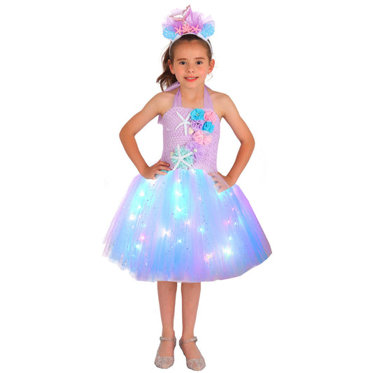 Girls Mermaid Tutu Dress Light Up Princess Dress Glowing Birthday Dress with Headband