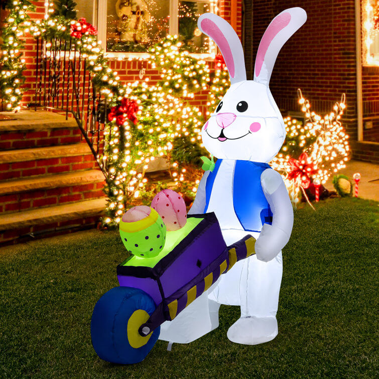Inflatable Bunny Decorations 6 FT High Light-up Outdoor Bunny with Basket for Yard Lawn
