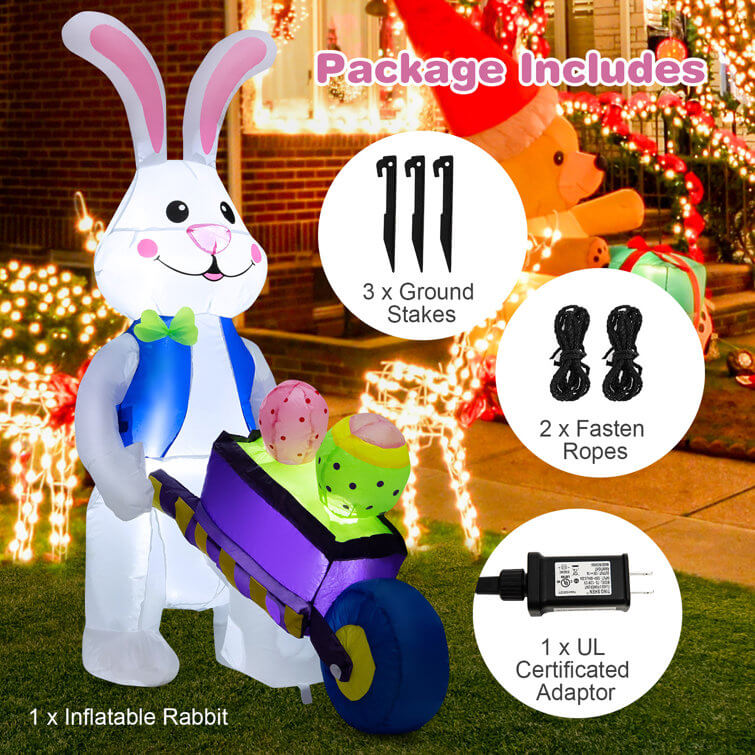 Inflatable Bunny Decorations 6 FT High Light-up Outdoor Bunny with Basket for Yard Lawn