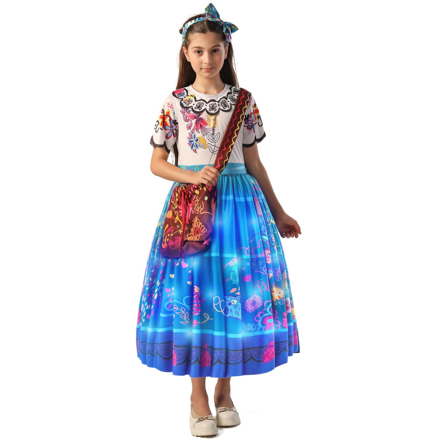 Light-up Mirabel Costume Girls Party Birthday Dress Up Outfit with Bag and Hairband