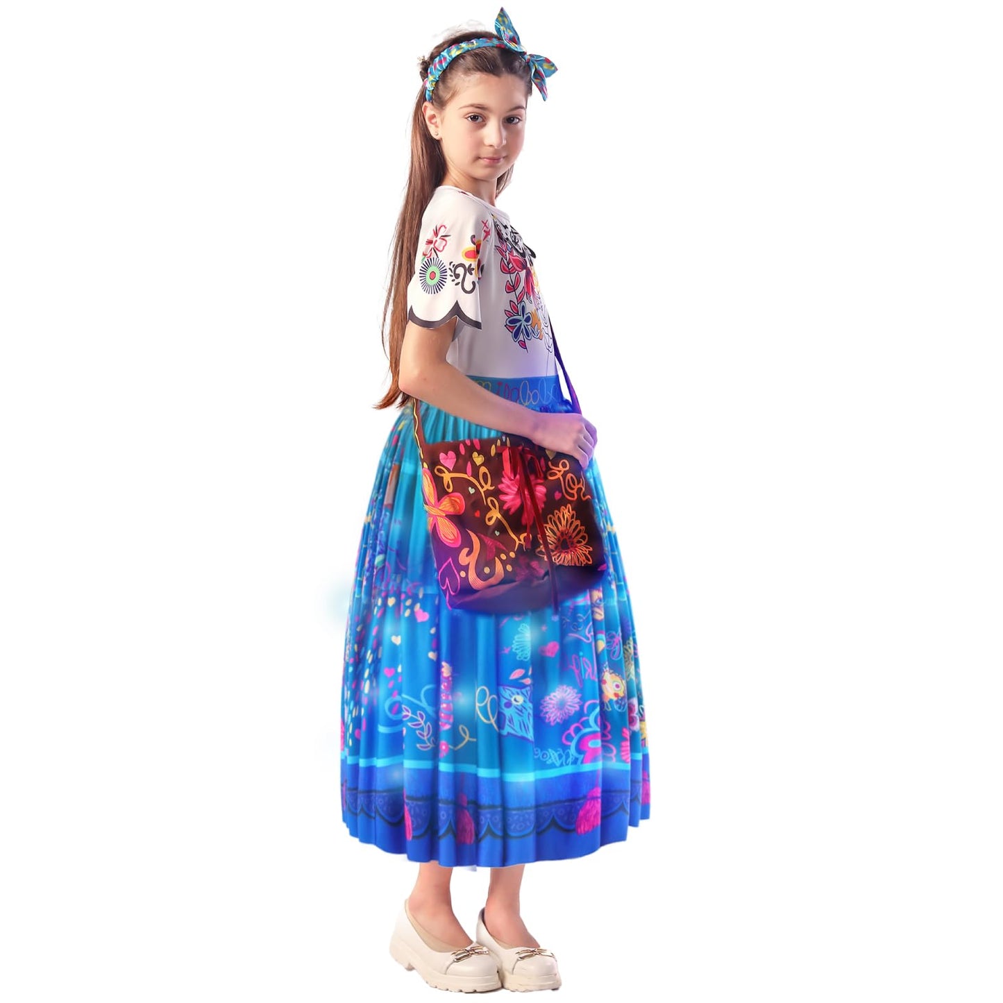 Light-up Mirabel Costume Girls Party Birthday Dress Up Outfit with Bag and Hairband