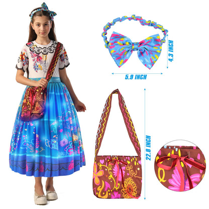 Light-up Mirabel Costume Girls Party Birthday Dress Up Outfit with Bag and Hairband