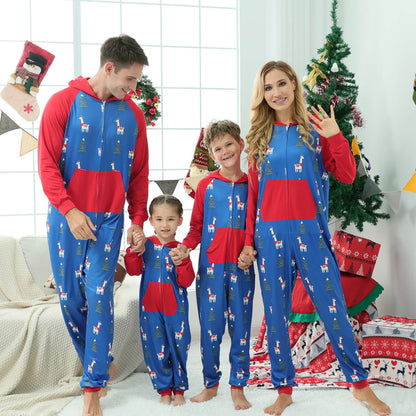 Family Matching Christmas Pajamas One Piece Zipper Hoodie for Whole Members