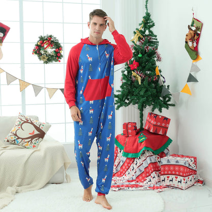 Family Matching Christmas Pajamas One Piece Zipper Hoodie for Whole Members