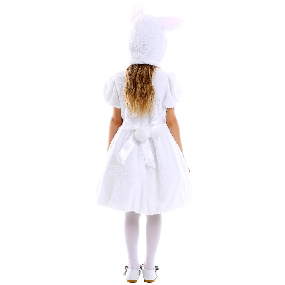 Kids Plush Bunny Dress Soft Fuzzy Bunny Costume For Girls 5-10 Years