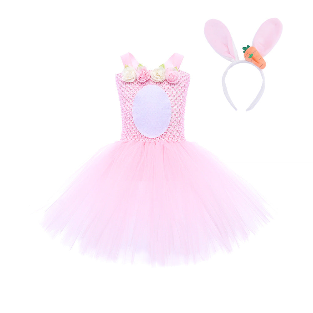 Kids Easter Pink Tutu Bunny Dress and Headband Girls Bunny Costume For Party Cosplay