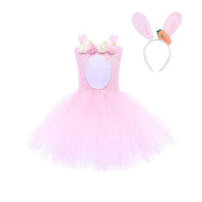 Kids Easter Pink Tutu Bunny Dress and Headband Girls Bunny Costume For Party Cosplay