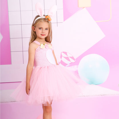 Kids Easter Pink Tutu Bunny Dress and Headband Girls Bunny Costume For Party Cosplay