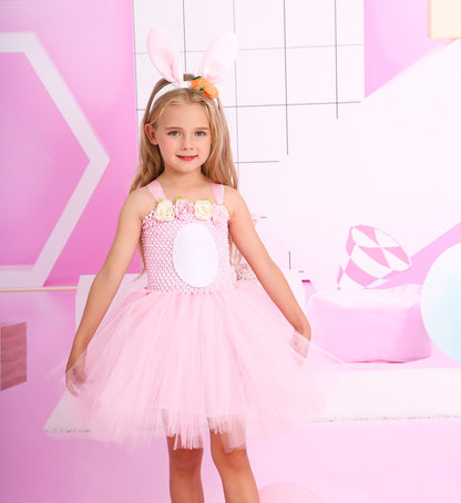 Kids Easter Pink Tutu Bunny Dress and Headband Girls Bunny Costume For Party Cosplay