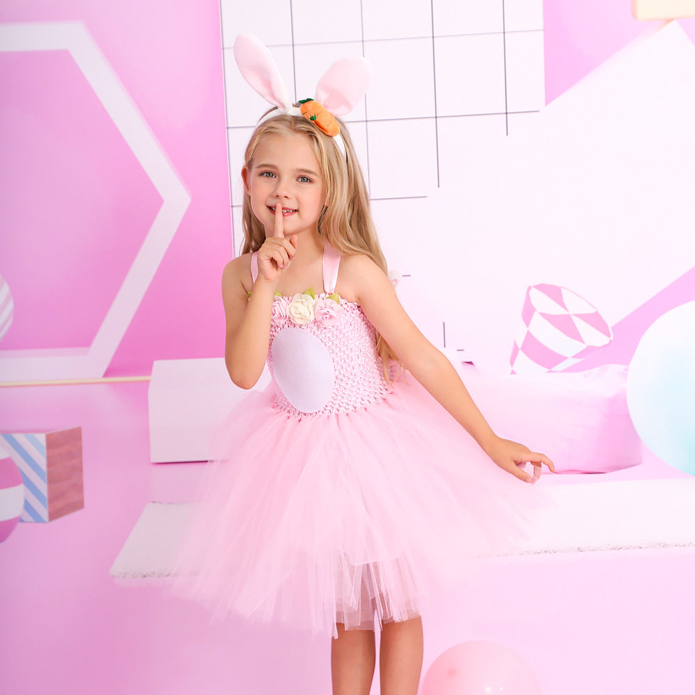 Kids Easter Pink Tutu Bunny Dress and Headband Girls Bunny Costume For Party Cosplay